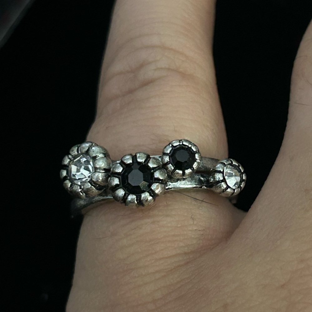 Double Stack Silver And Black Stone Ring - image 1